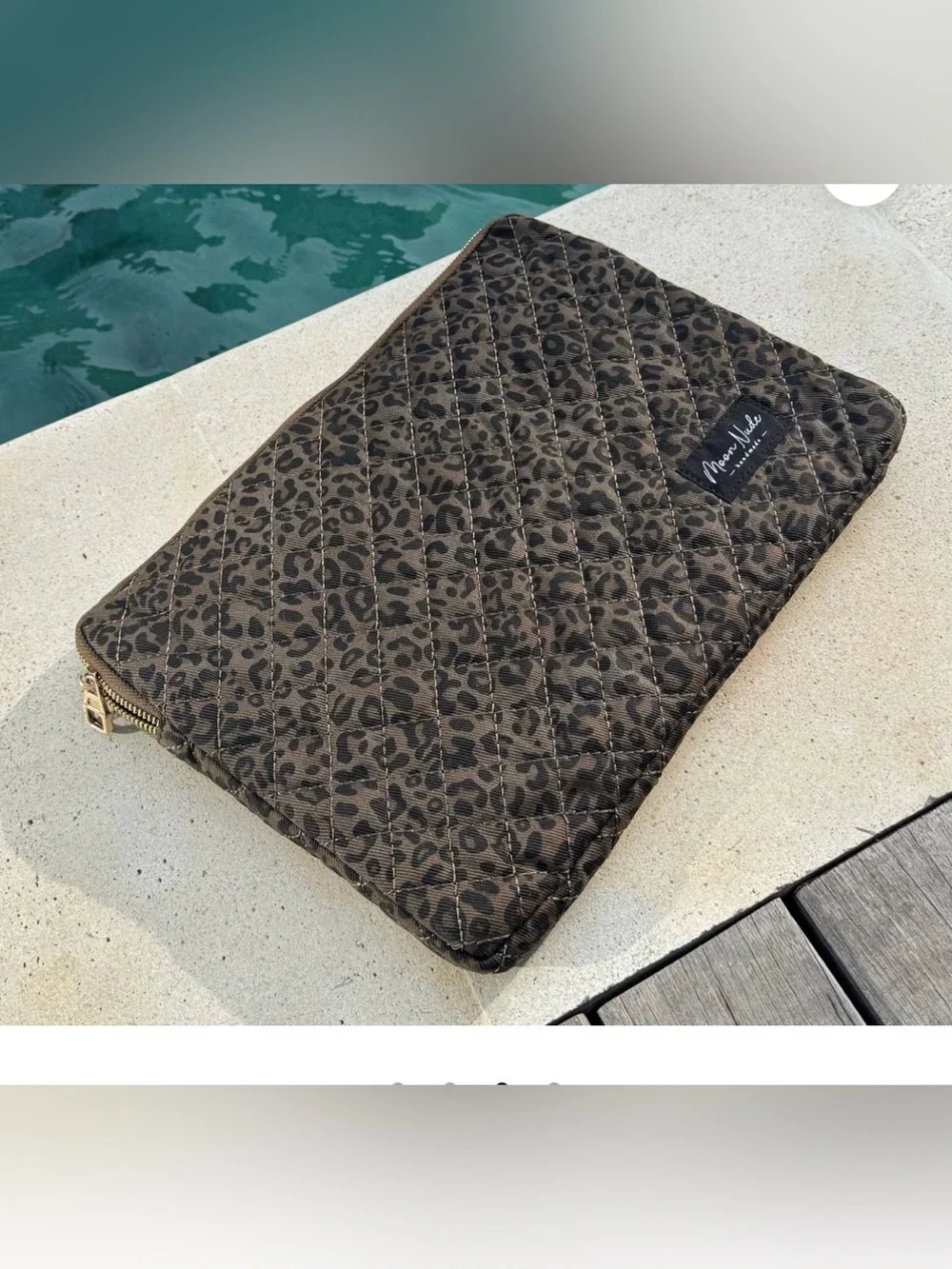 New Moon Nude Leopard Print Quilted Tablet Sleeve – Brown